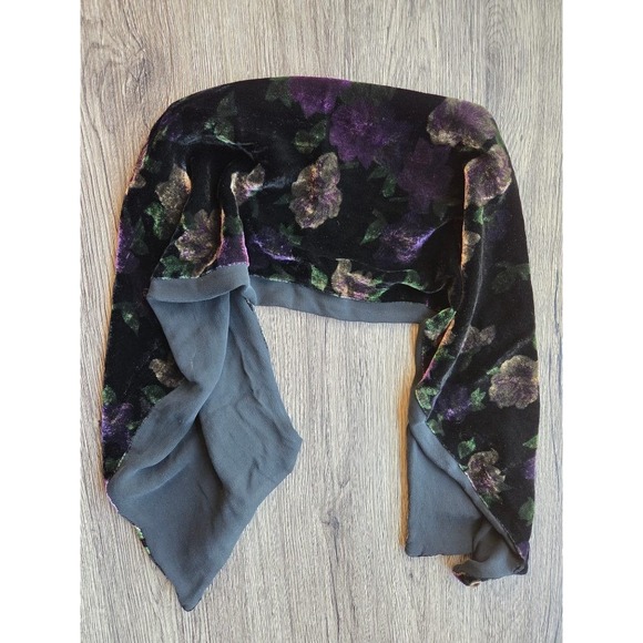 No Brand Accessories - Velvet Burnout Floral Scarf Black Purple Whimsigoth Fairy Grunge Wrap